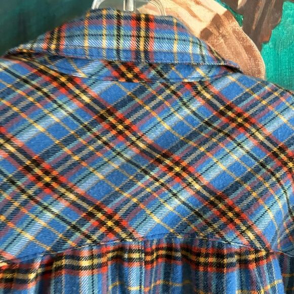 BDG Blue and Orange Boho Plaid Flannel Blouse M - Picture 5 of 15